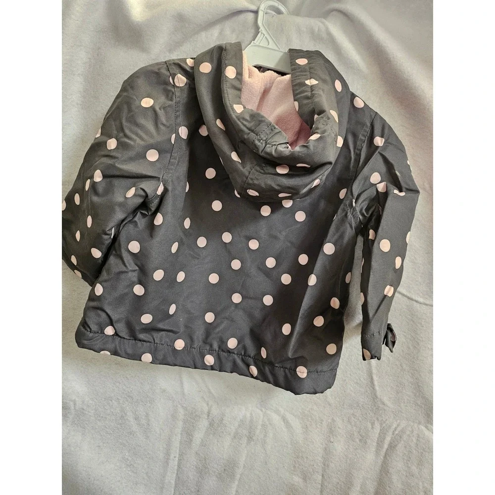 Carters 18M Girls Polka Dot Hooded Jacket Gray Pink Bows Fleece Lined 1001